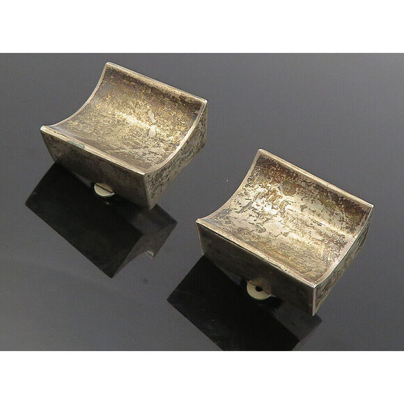 MEXICO 925 Silver Vintage Dark Tone Concave Non Pierce Earrings EG3955